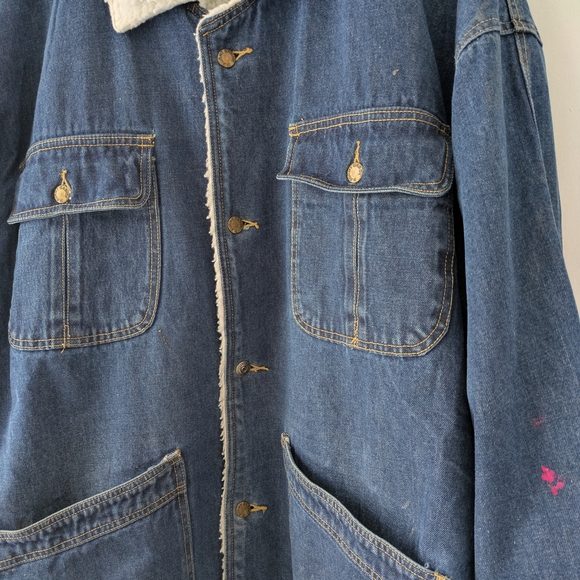 Vintage Avant Garde Men's Blue Denim Jacket Coat with Sherpa Lining Size  XL - Picture 2 of 16